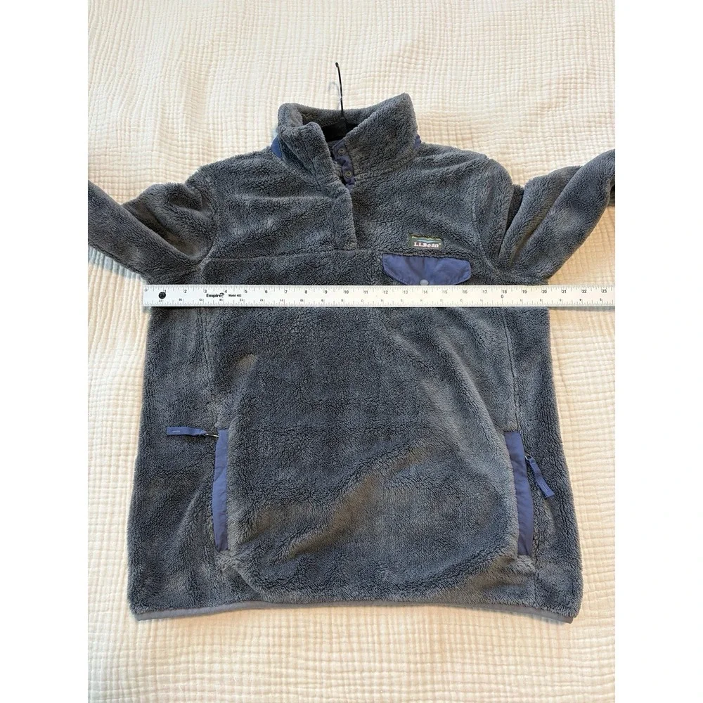 LL Bean Pullover Mens Small Gray Sherpa Hi Pile Fleece Snap Gorpcore Granola